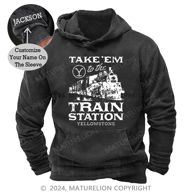 Maturelion Take'em To The Train Station Yellowstone DTG Printing Washed Custom Hoodie