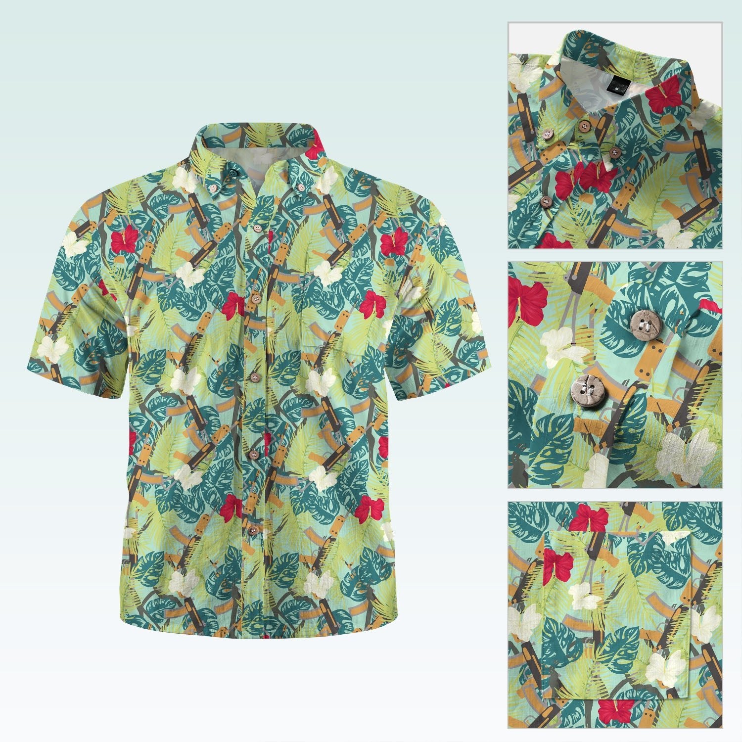 Maturelion Men's Hawaiian Shirt Jurassic Park Boys Woven Shirt with Short Sleeves