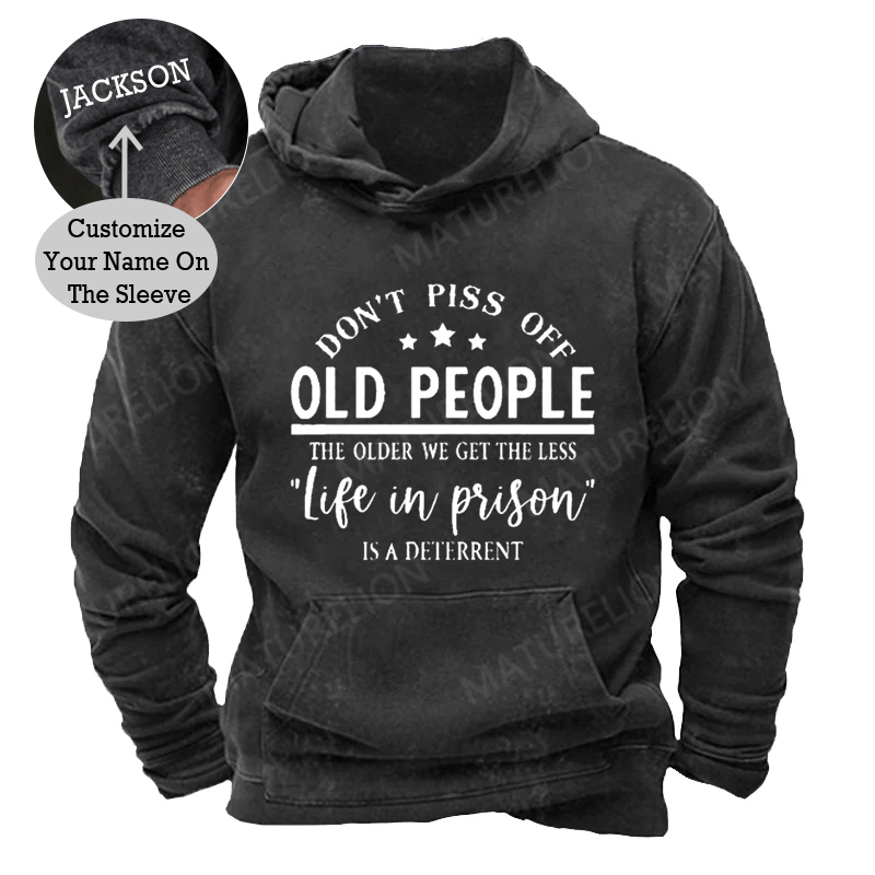 Maturelion Don't Piss Off Old People  DTG Printing Washed Custom Hoodie