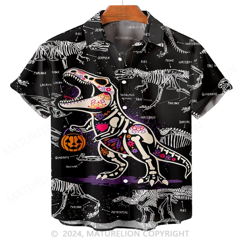 Maturelion Men'S Halloween Dinosaur skeleton Printed Shirt