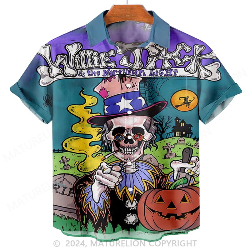 Maturelion Men'S Halloween Skeleton Monster Printed Shirt