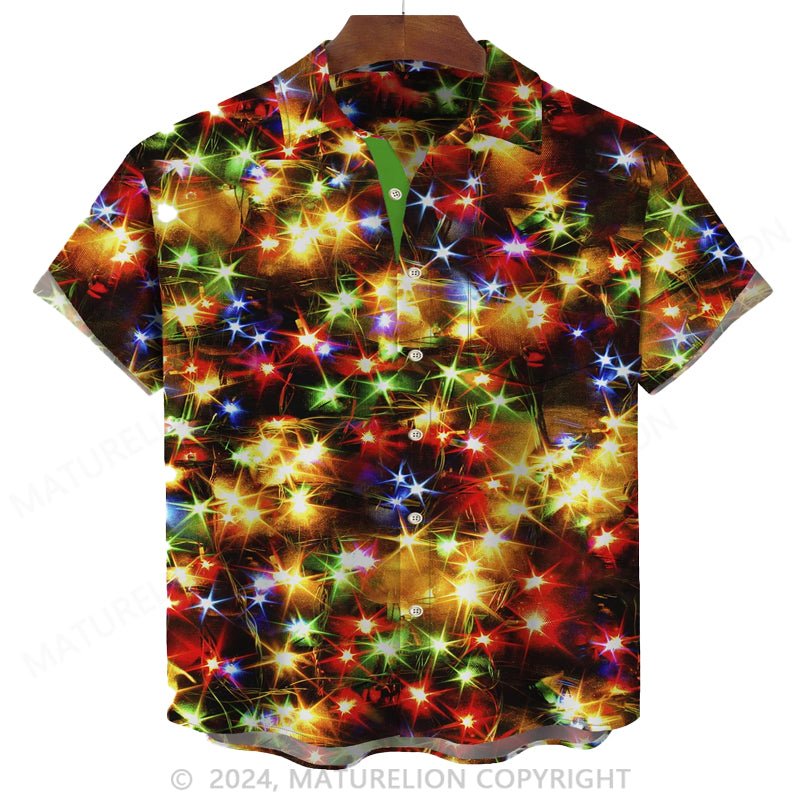 Maturelion Gold Neon Men's Shirts Stretch Plus Size Lights Print Costume Button-Down Shirt