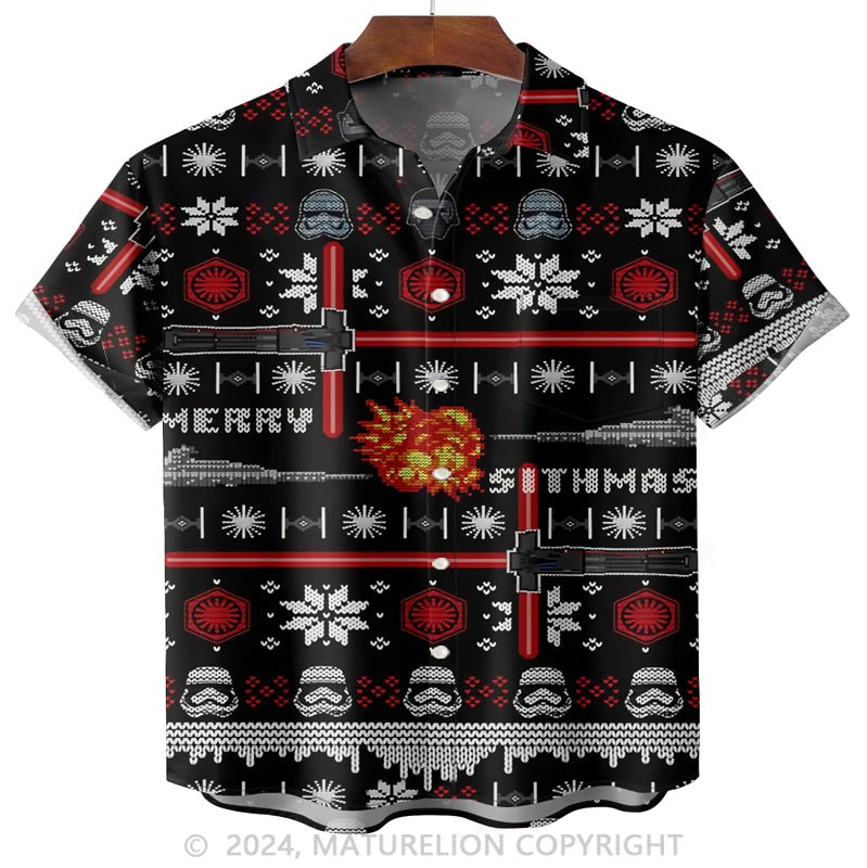 Maturelion Christmas Santa Chest Pocket Casual Shirt Hawaiian Shirt