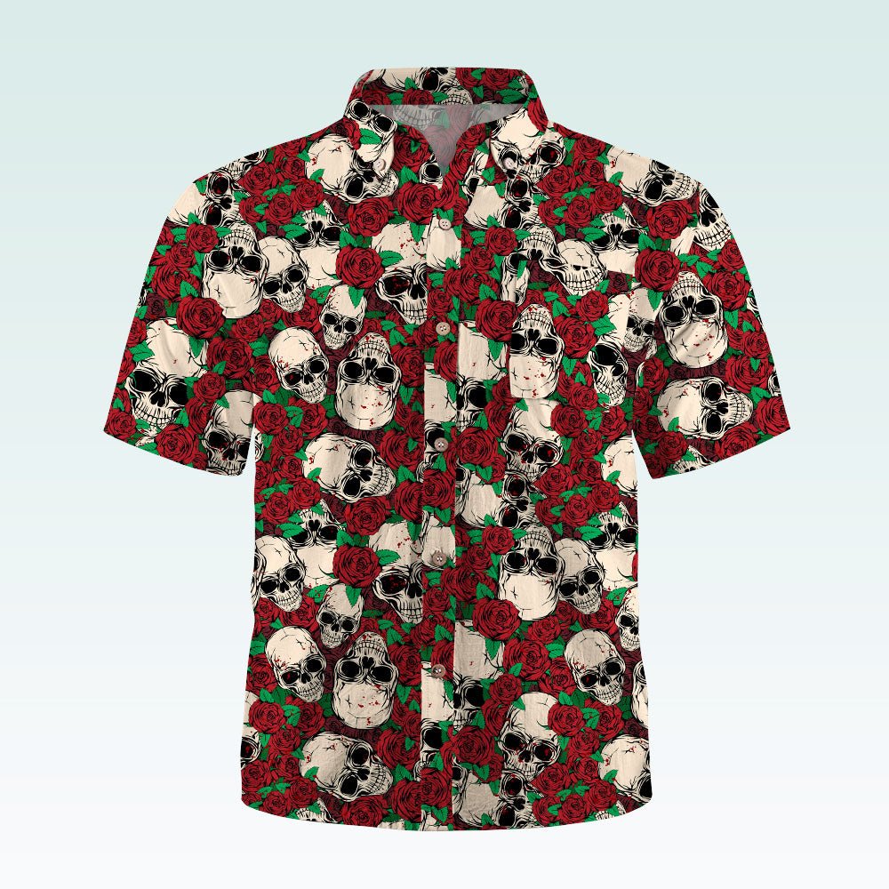 Maturelion Men's Hawaiian Shirt Mexican Sugar Skull Short-Sleeve Work Shirt Print Button Down Tops with Pockets for Men