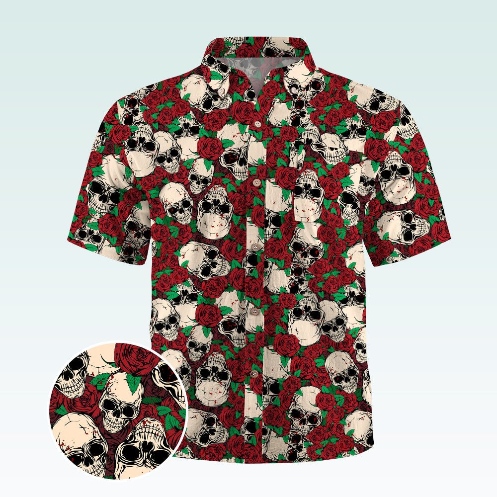 Maturelion Men's Hawaiian Shirt Mexican Sugar Skull Short-Sleeve Work Shirt Print Button Down Tops with Pockets for Men