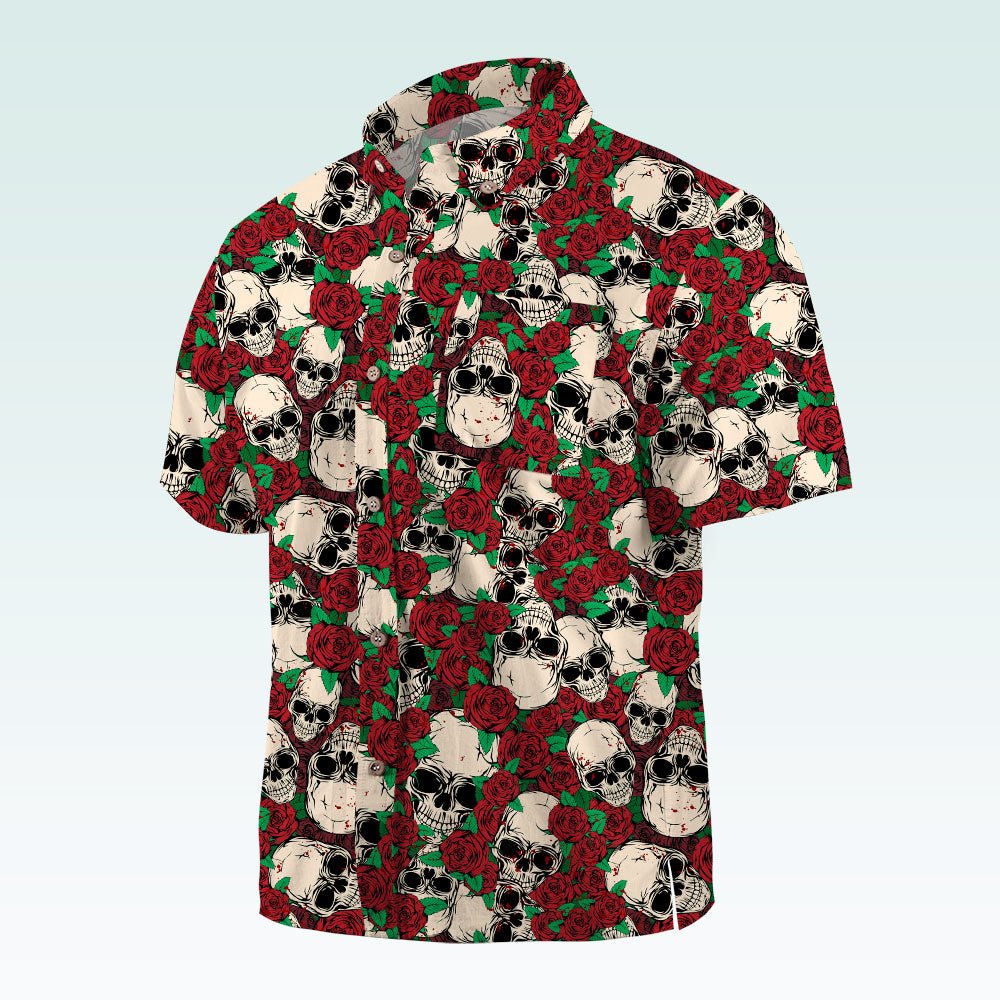 Maturelion Men's Hawaiian Shirt Mexican Sugar Skull Short-Sleeve Work Shirt Print Button Down Tops with Pockets for Men