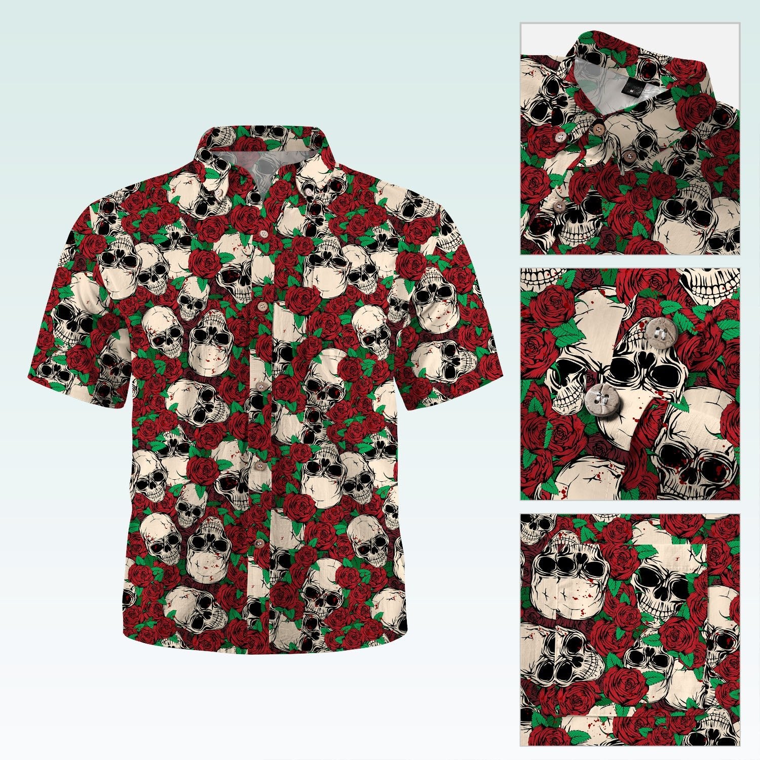 Maturelion Men's Hawaiian Shirt Mexican Sugar Skull Short-Sleeve Work Shirt Print Button Down Tops with Pockets for Men