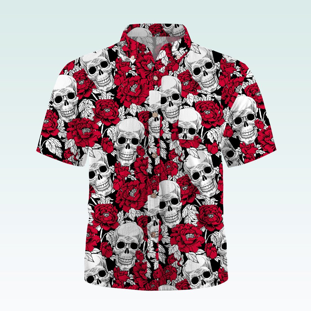 Maturelion Men's Hawaiian Shirt Mexican Sugar Skull Short-Sleeve Work Shirt Print Button Down Tops with Pockets for Men