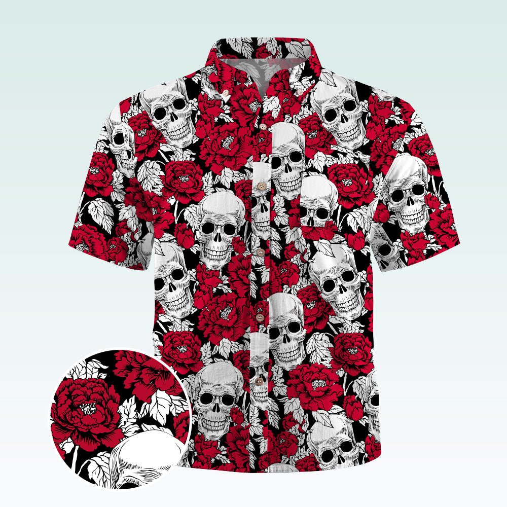 Maturelion Men's Hawaiian Shirt Mexican Sugar Skull Short-Sleeve Work Shirt Print Button Down Tops with Pockets for Men