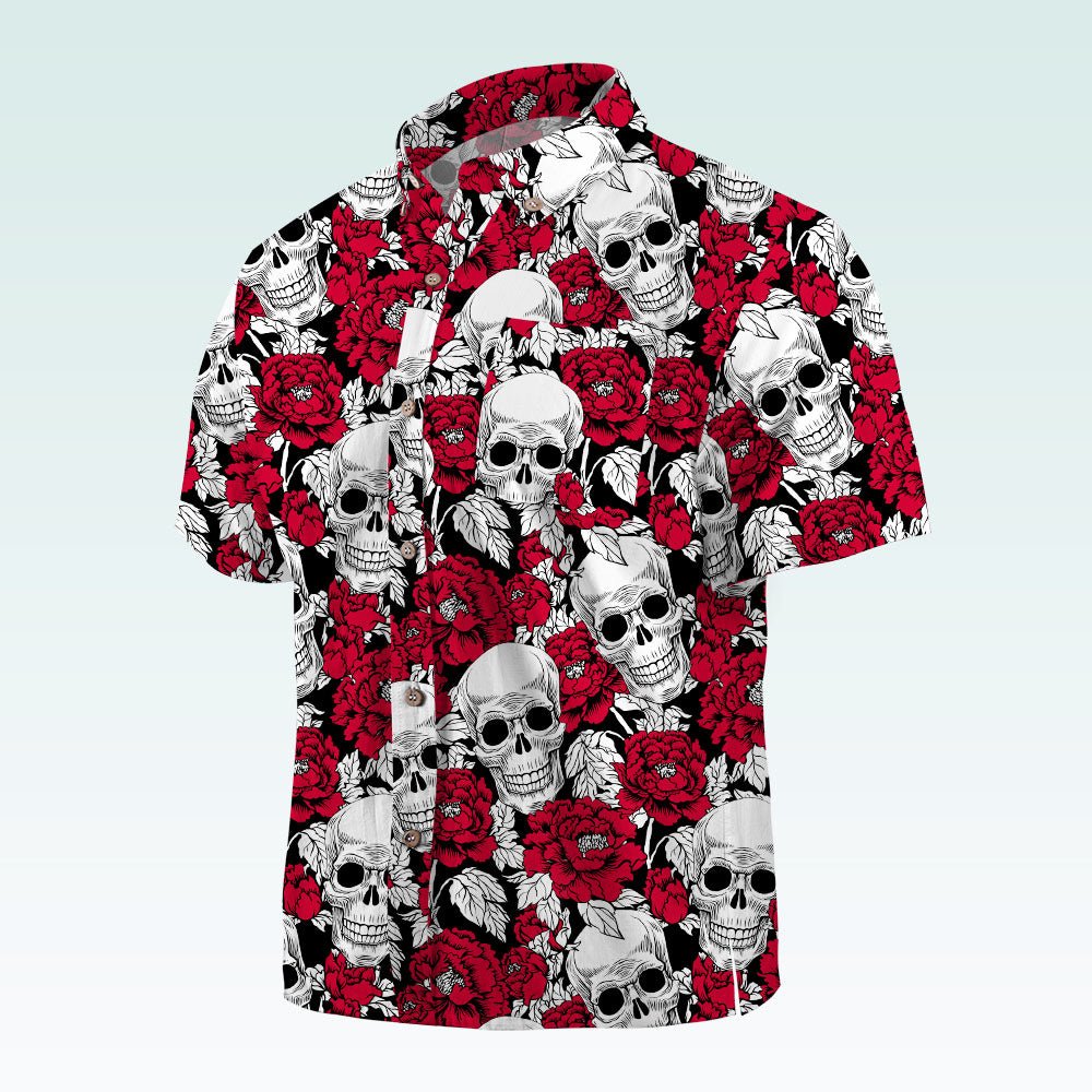 Maturelion Men's Hawaiian Shirt Mexican Sugar Skull Short-Sleeve Work Shirt Print Button Down Tops with Pockets for Men