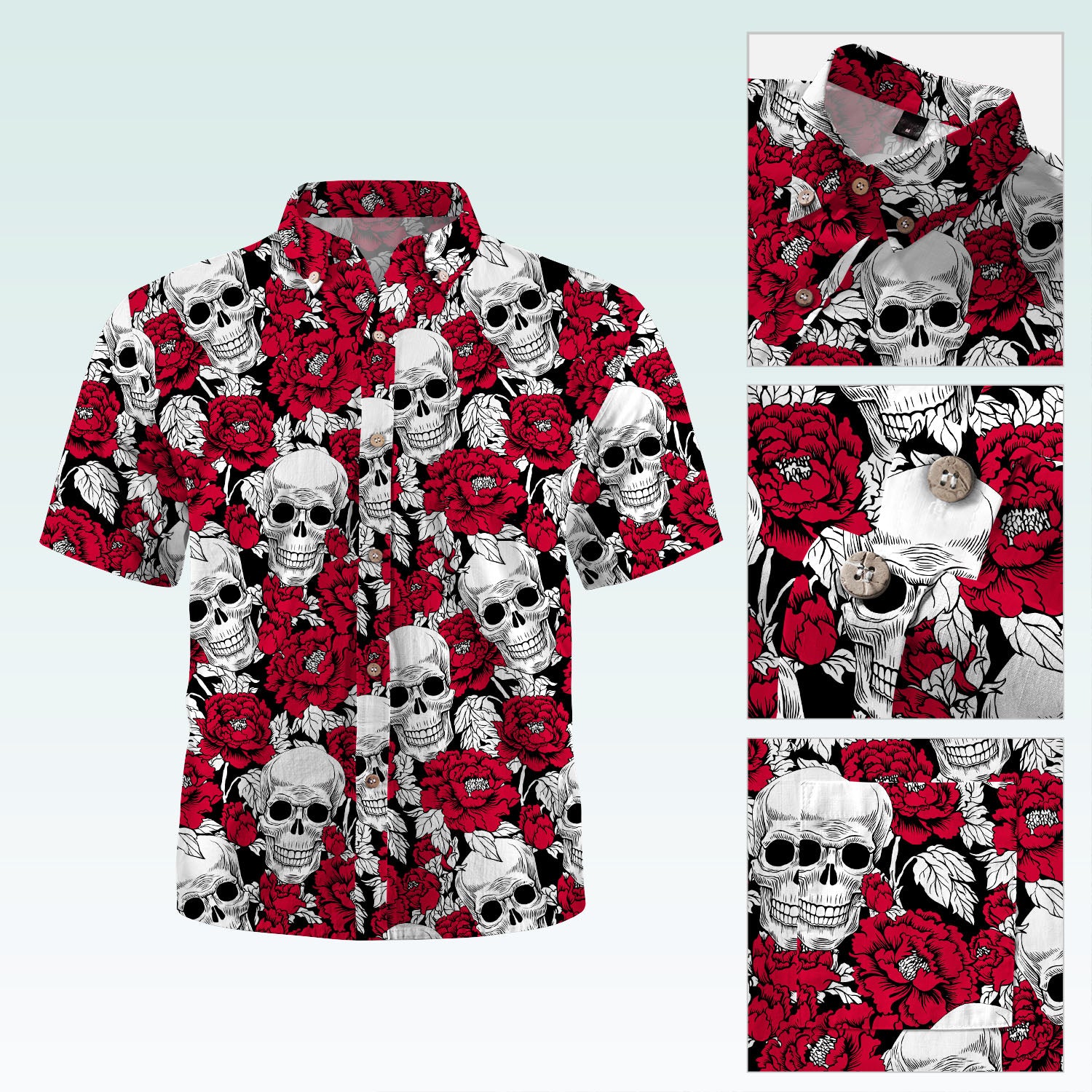 Maturelion Men's Hawaiian Shirt Mexican Sugar Skull Short-Sleeve Work Shirt Print Button Down Tops with Pockets for Men