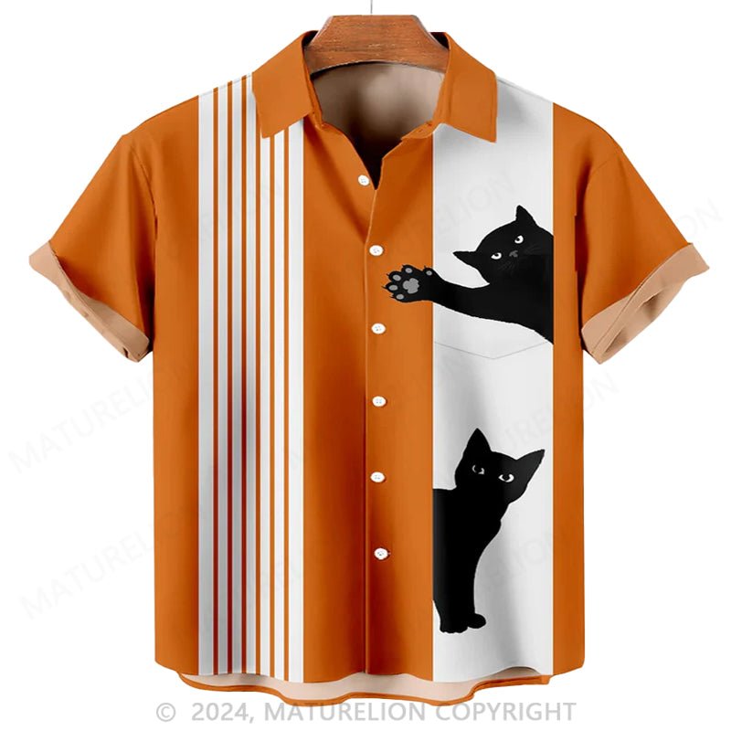 Maturelion Men'S Halloween Cat Printed Shirt