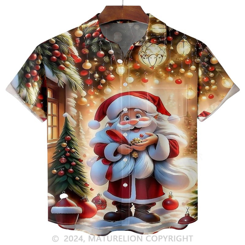 Maturelion Christmas Santa Chest Pocket Casual Shirt Hawaiian Shirt