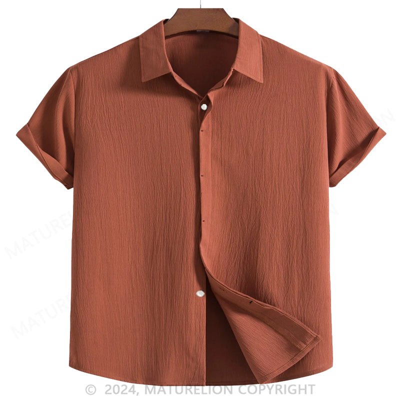 Maturelion Vintage Casual Men's Natural Fiber Shirts Plus Size Solid Color Basic Camp Shirt