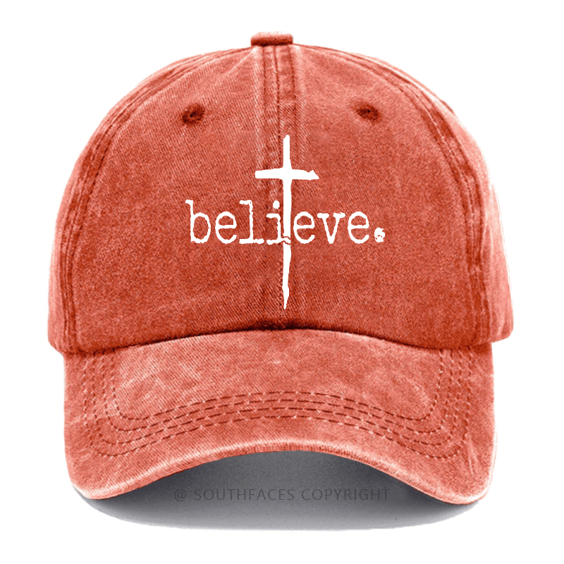 Believe Cross Print Christian Baseball Cap