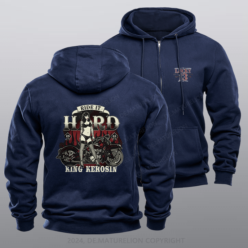 Maturelion Men's Hoodie Ride it Hard Zipper Hoodie