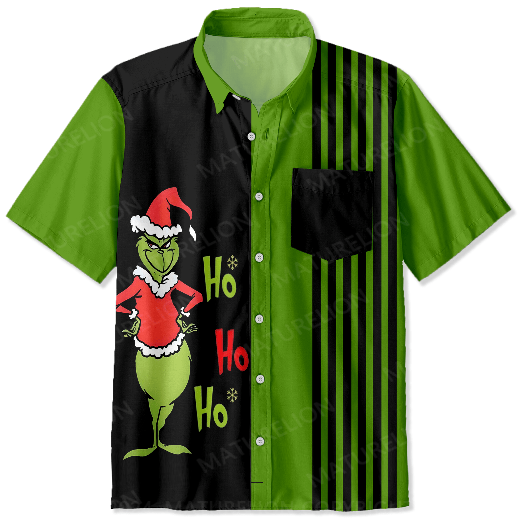 Matuewlion Christmas Hawaiian Shirts Merry Grinchmas Striped Men's Short Sleeve Shirt