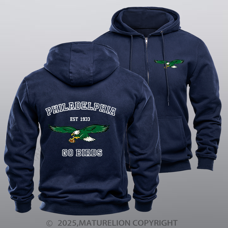 Maturelion Super Bowl Hoodie Vintage Philadelphia Go Birds Eagles Zipper Hoodie