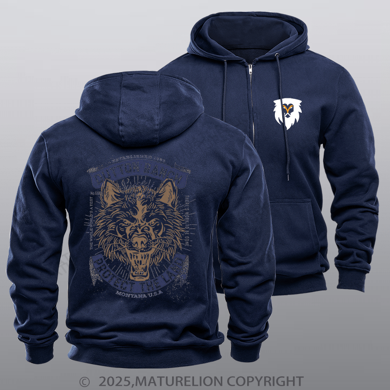 Maturelion Men's Hoodie Yellowstone Protect The Land Angry Wolf Dutton Ranch Graphic Hoodie