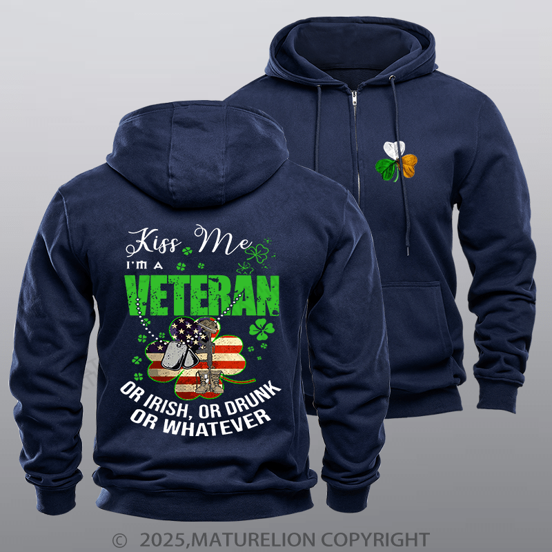 Maturelion Men's Hoodie IM A Veteran Or Irish Or Drunk Or Whatever Patricks Zipper Hoodie