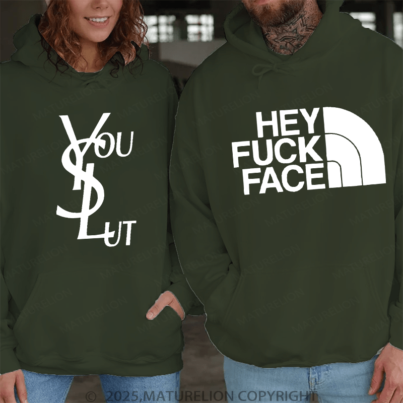 Maturelion hey fuck face &  you slut Couple Hoodie