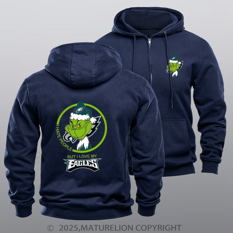 Maturelion Super Bowl Hoodie  Eagles Grinch Zipper Hoodie