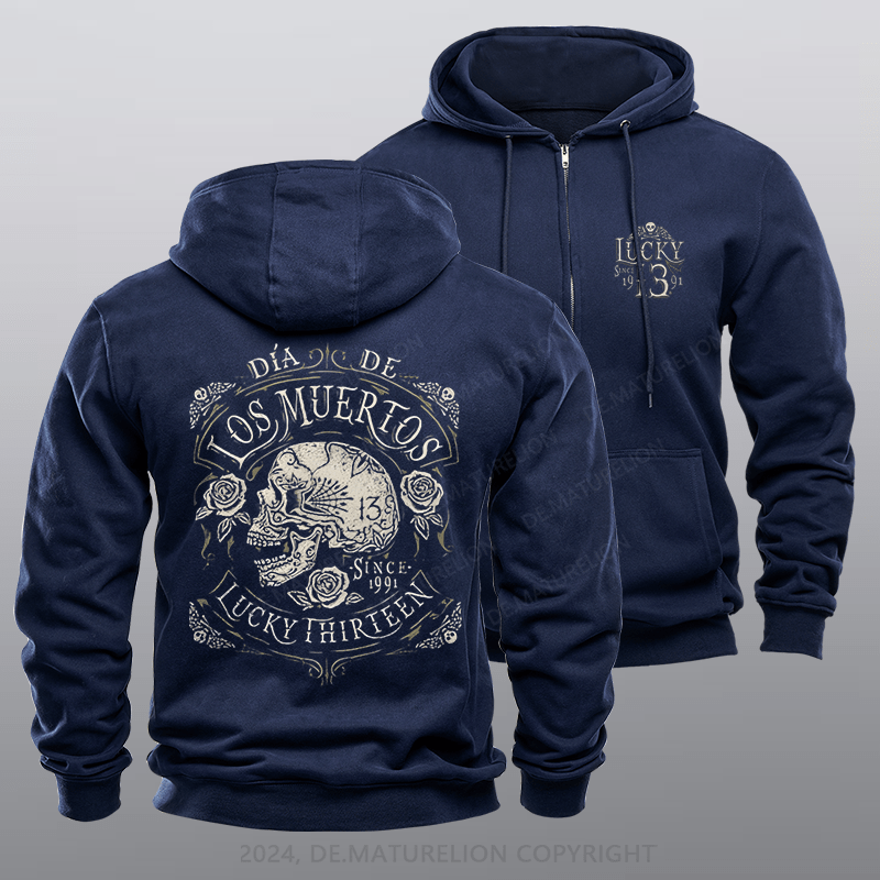 Maturelion Men's Hoodie Dead Skull Dia de los Zipper Hoodie