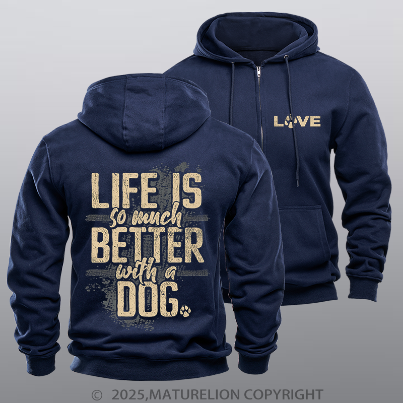 Maturelion Men's Hoodie The Love Of Dogs Zipper Hoodie