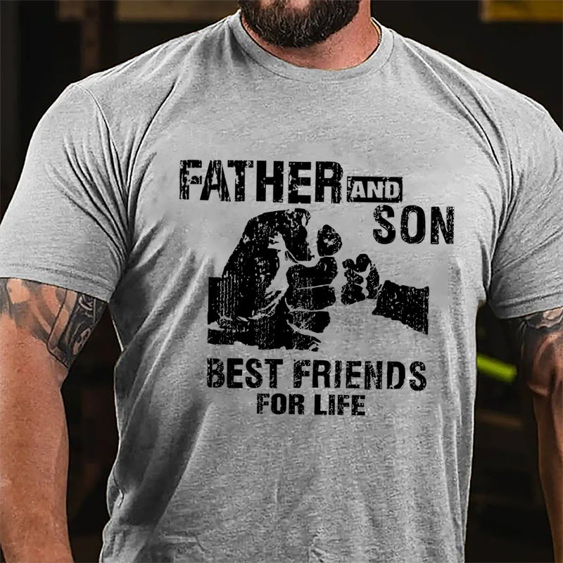 Father And Son Best Friends For Life Father's Day Graphic Cotton T-shirt