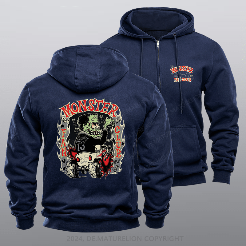 Maturelion Men's Hoodie The Monster Rodder Hot Rod Retro Zipper Hoodie