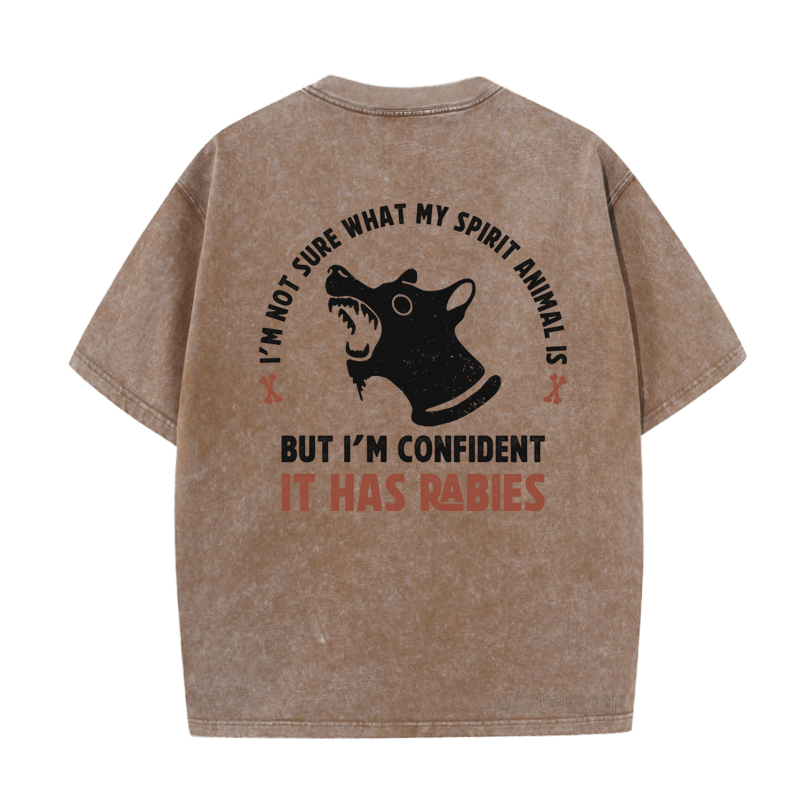 MATURELION I'M NOT SURE WHAT MY SPIRIT ANIMAL IS BUT I'M CONFIDENT IT HAS RABIES  DTG PRINTING WASHED COTTON T-SHIRT