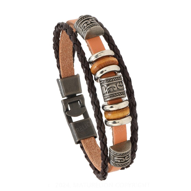 Maturelion Men's Brown Leather Bracelet