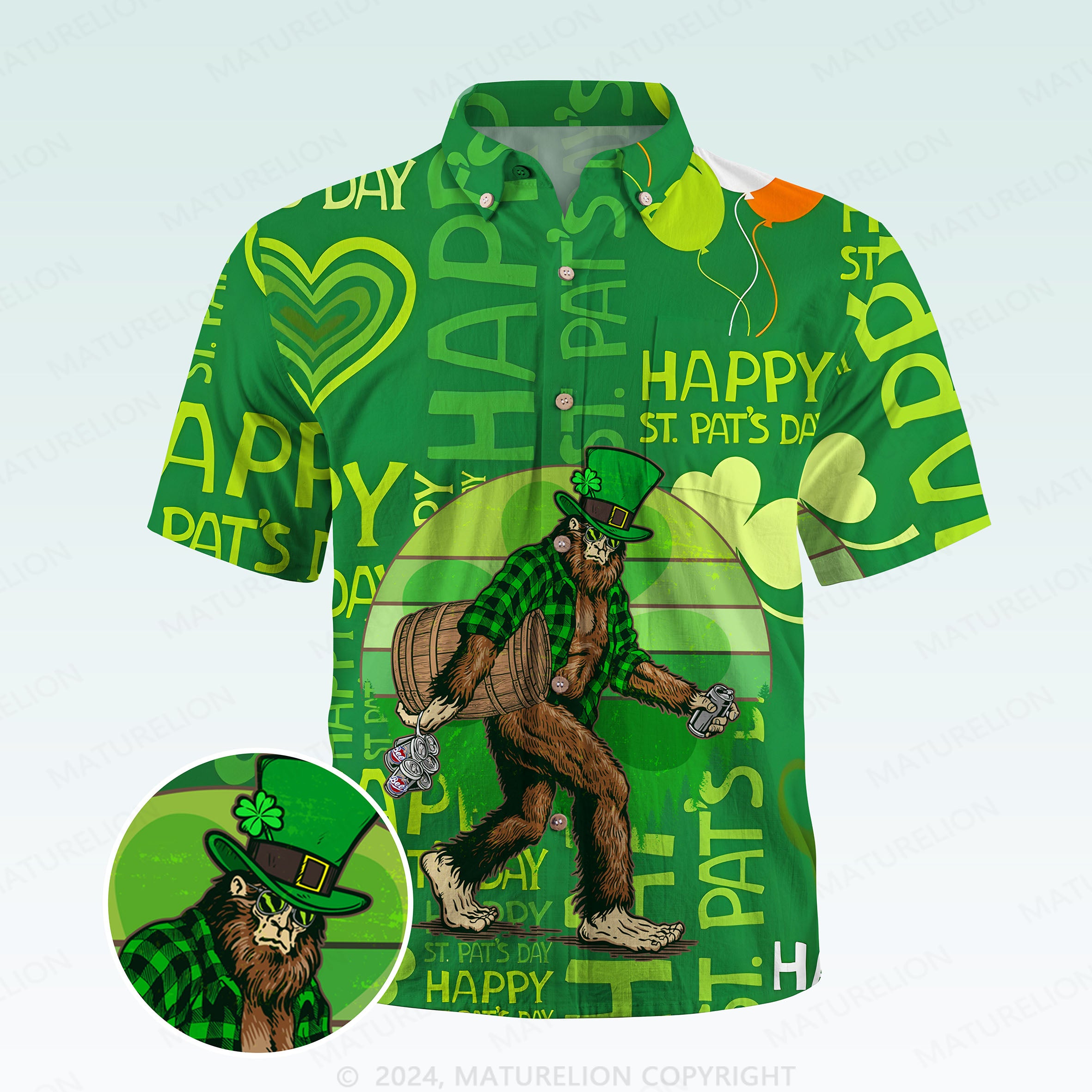 MaturelionSt. Patrick's Hawaiian Shirt Tropical St. Paddy’s Print Hawaiian Shirt