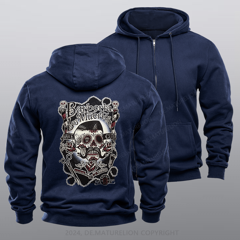 Maturelion Men's Hoodie Barberia Los Muertos Zipper Hoodie