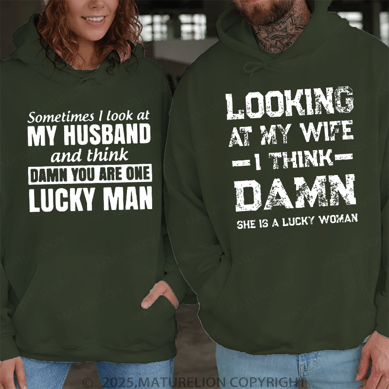 Maturelion Looking At My Wife &  Look At My Husband Couple Hoodie