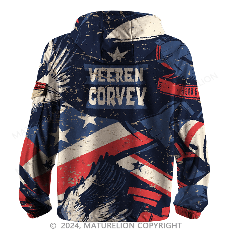 Maturelion Men's Hoodie  Veteran Strength 3D American Flag Hoodie