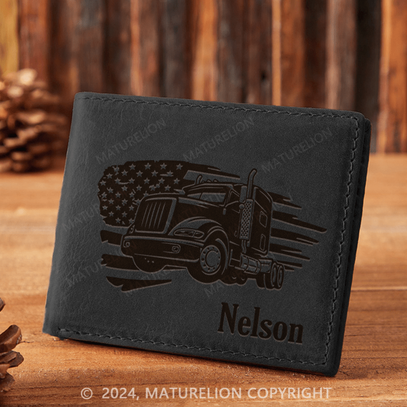 Maturelion Custom American Truck Leather Wallet Christmas Gift for Men