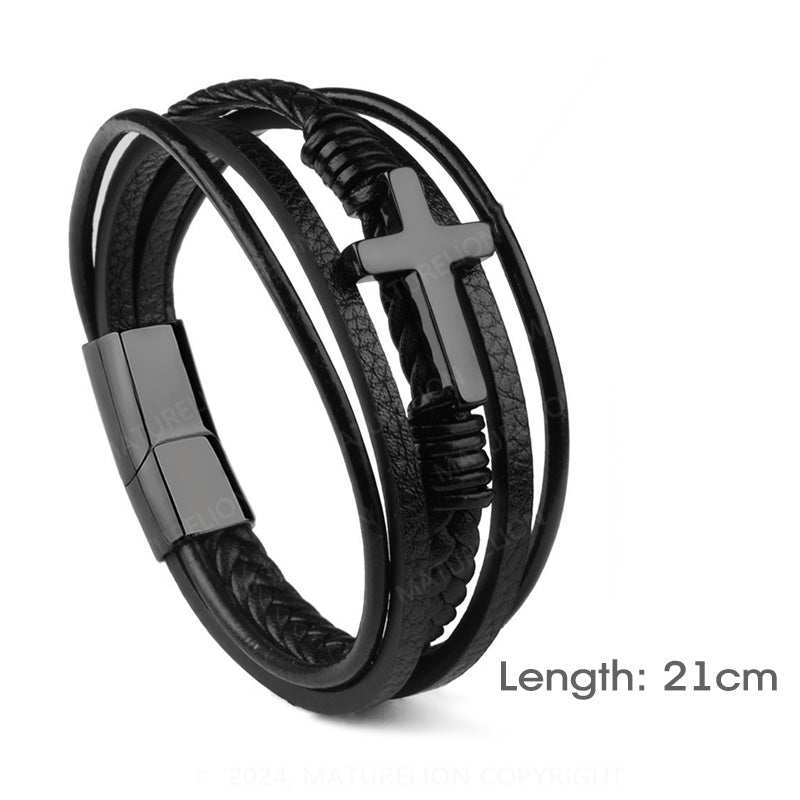 Maturelion Men's Faith Bracelet for Men Cross Leather