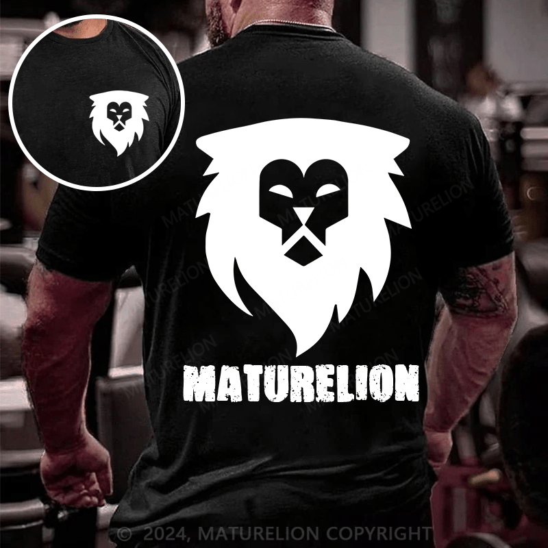 Maturelion Classical  Essentials Retro Mature Lion Printing Cotton T-Shirt