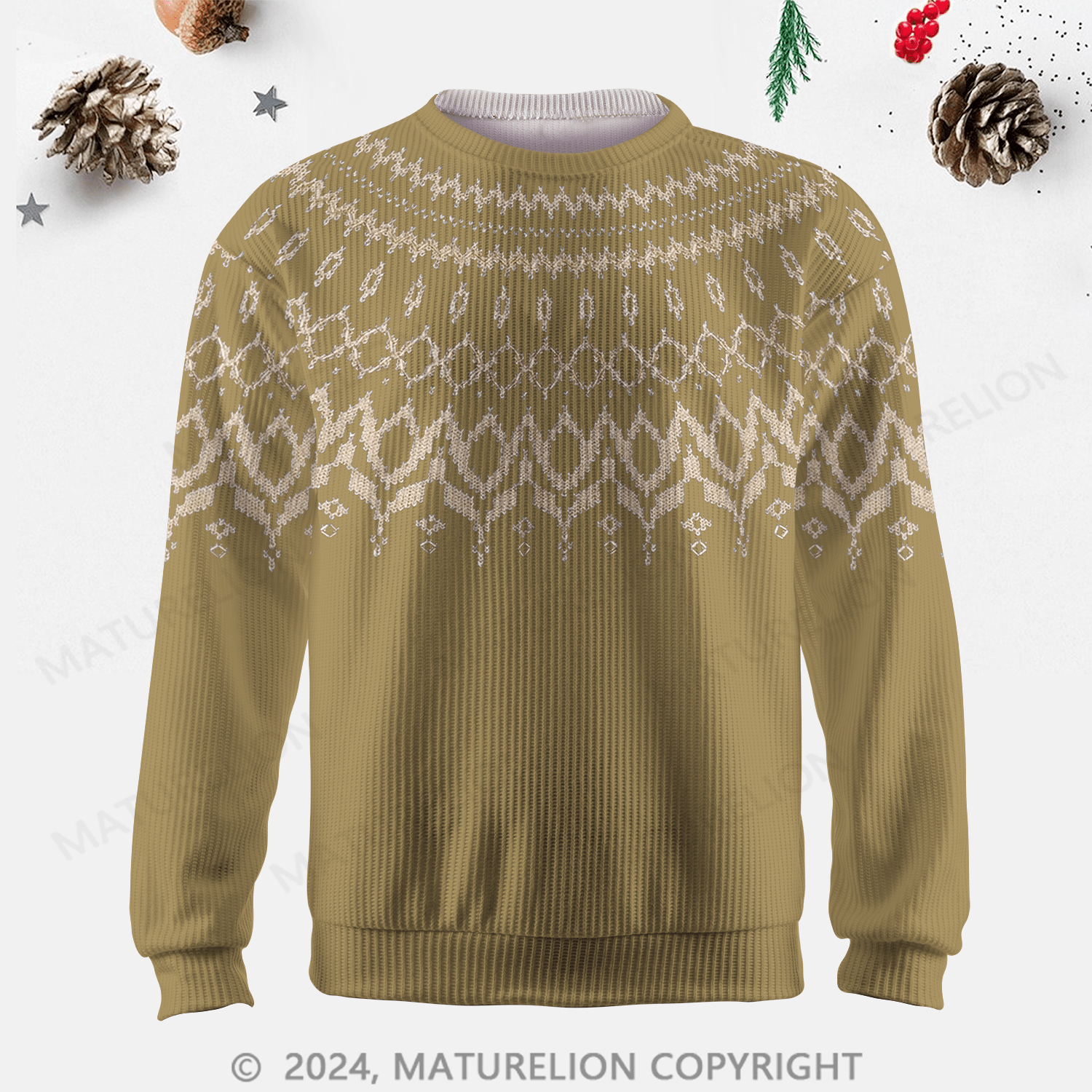 Maturelion Men's Sweater Rustic Wool Blend Fair Isle Sweater