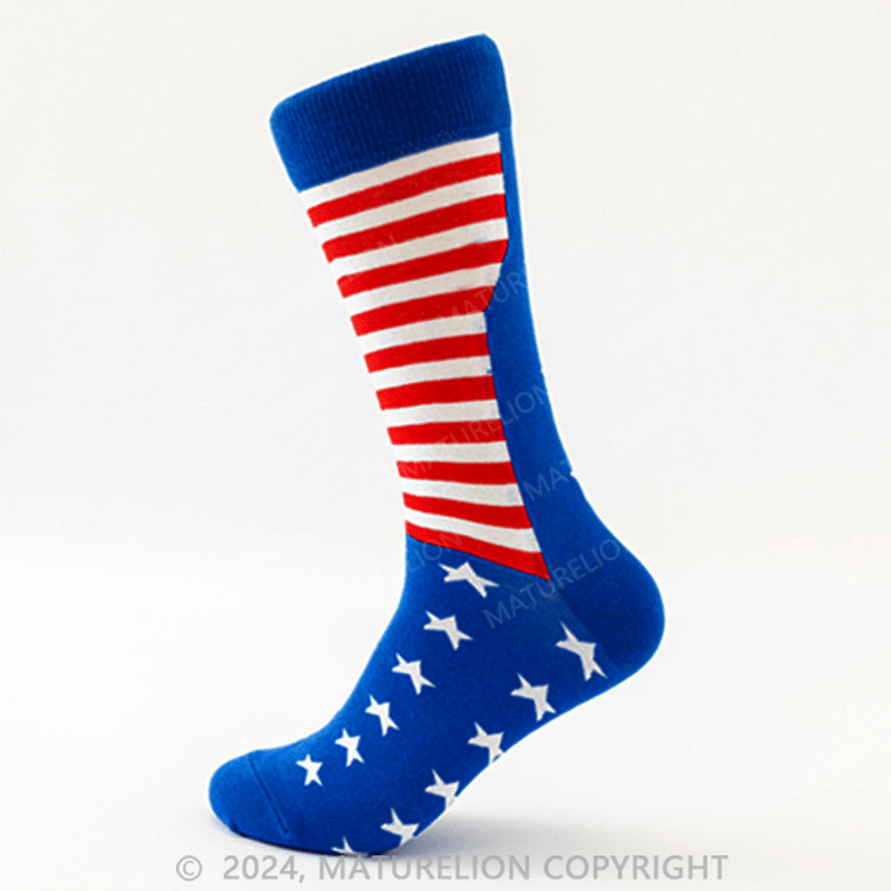 Maturelion American Flag Socks Men Patriotic Bald Eagle USA Stars Stripes Novelty Socks