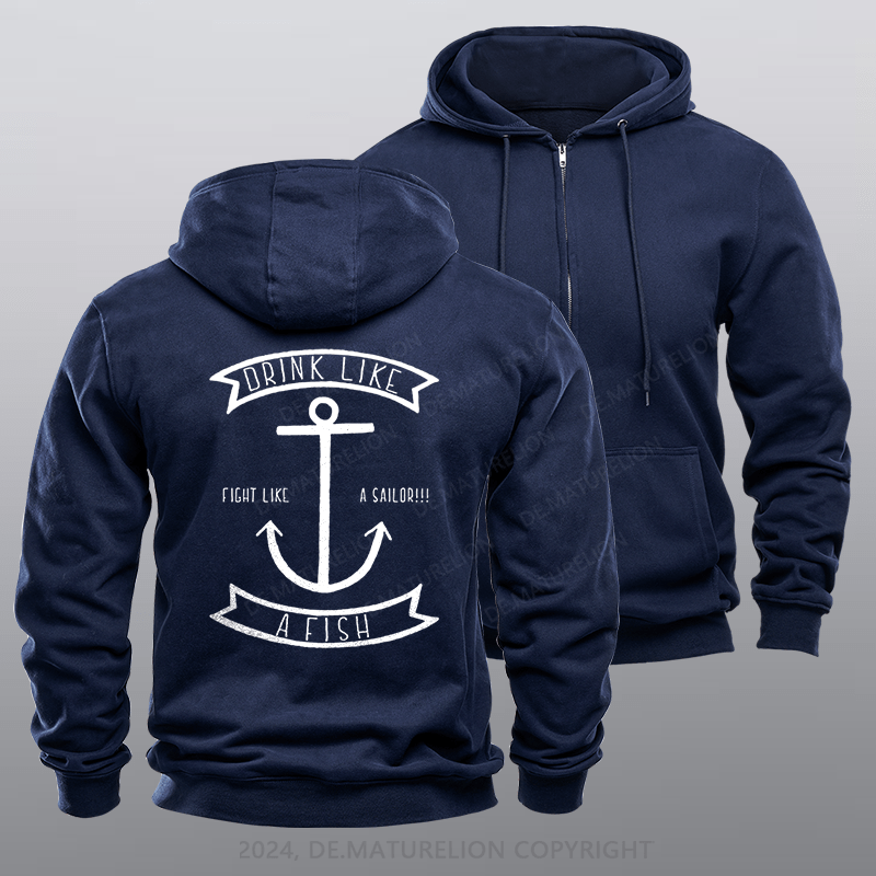 Maturelion Men's Hoodie Drink Like a Fish Zipper Hoodie