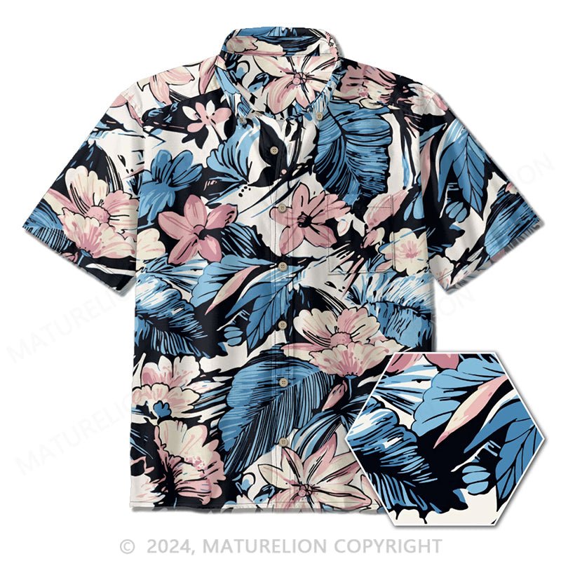 Maturelion Men's Retro 90s Printed Shirts Hawaiian Short Sleeved Button Up Shirt