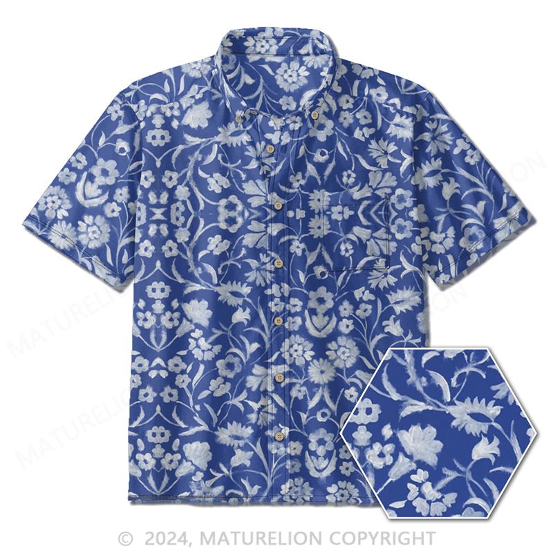 Maturelion Men's Floral-Print Button-Down Shirt