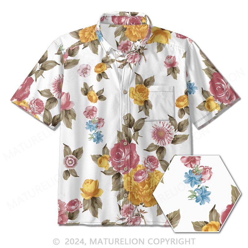 Maturelion Hawaiian Shirt for Men Short Sleeve Button Down Shirt Causal Summer Shirt Watercolor Floral Flowers in Vintage Rustic Style