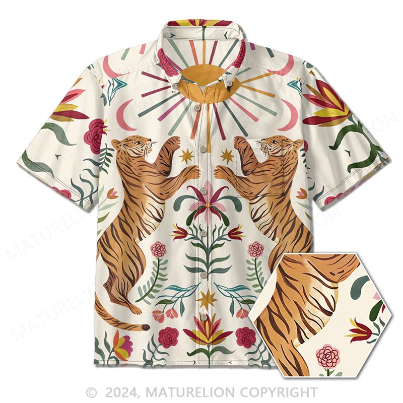 Maturelion Men's Hawaiian Beach Shirts Animal Floral Print Casual Button Down Camp Shirt