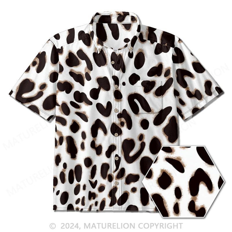 Maturelion Leopard Print Mens Casual Button Down Shirt Printed Summer Beach Shirt