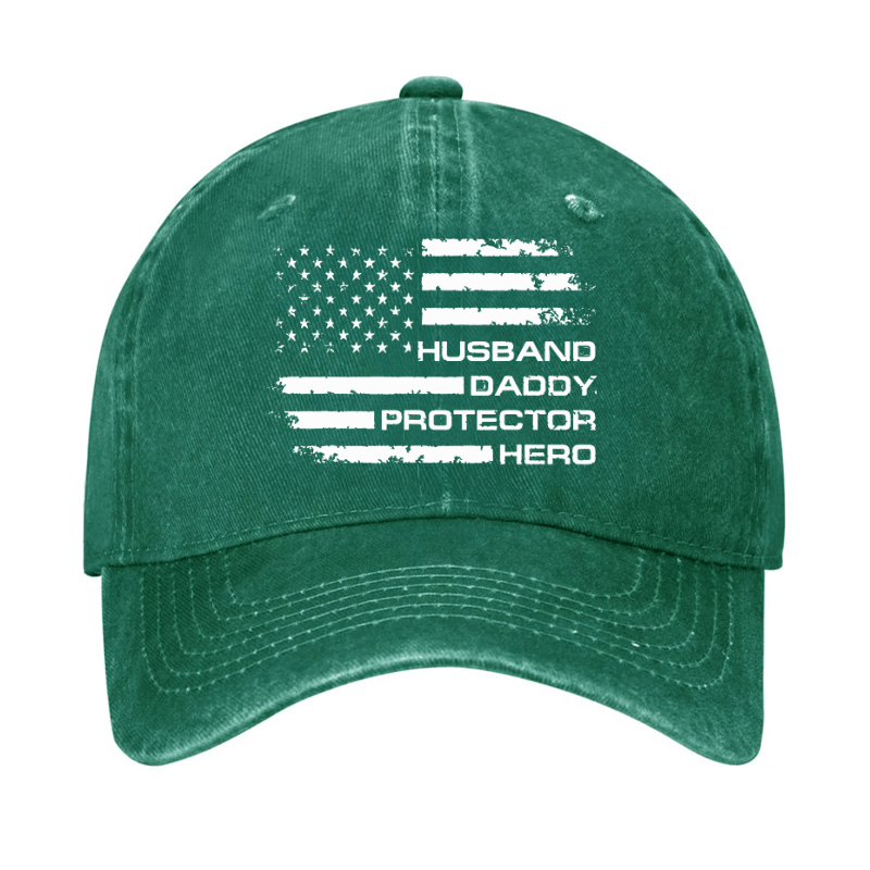 Husband Daddy Protector Hero Fathers Day Camo American Flag Cap
