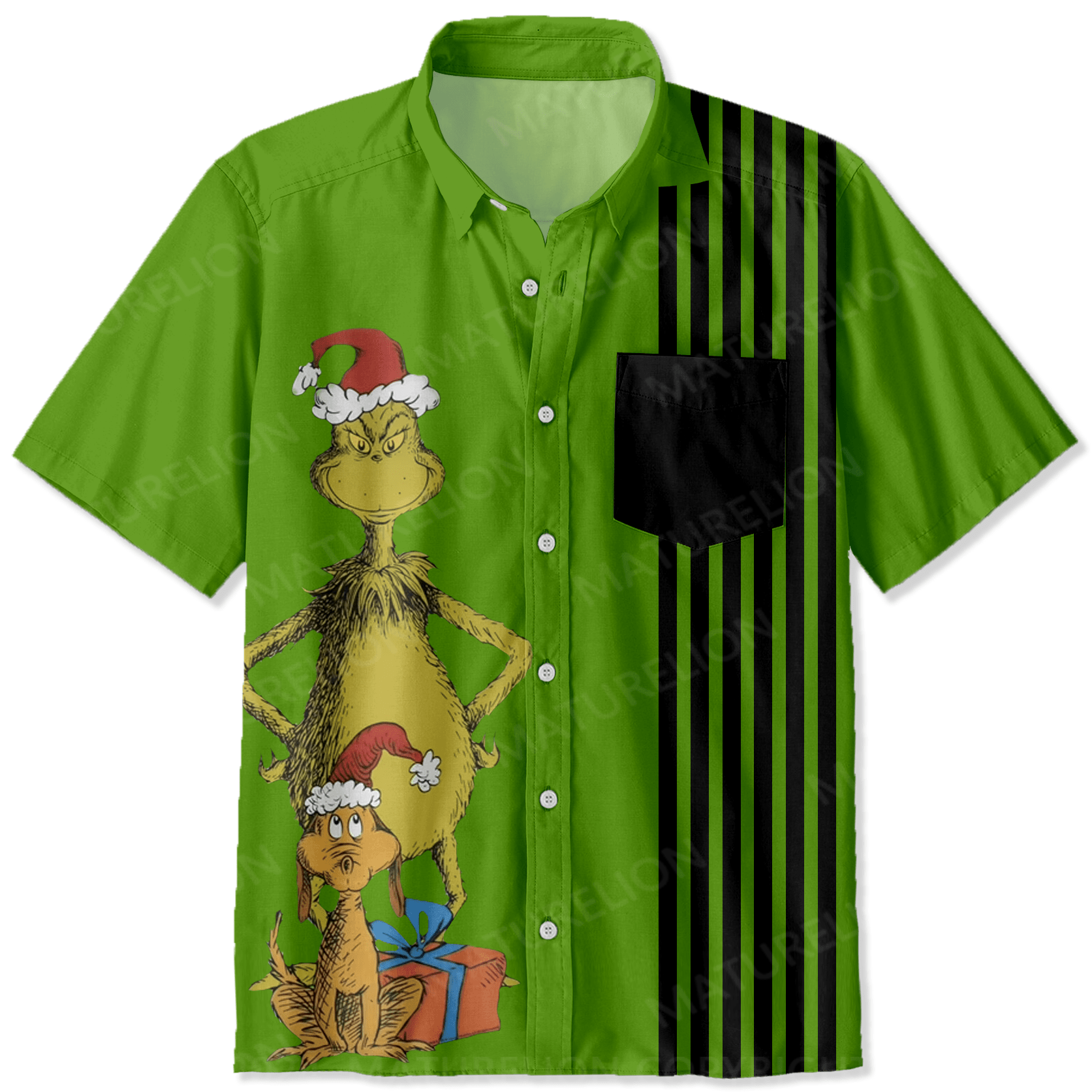 Maturelion Christmas Hawaiian Shirts Happy Holidays Christmas Pattern Short Sleeve Shirts Hawaiian Shirts