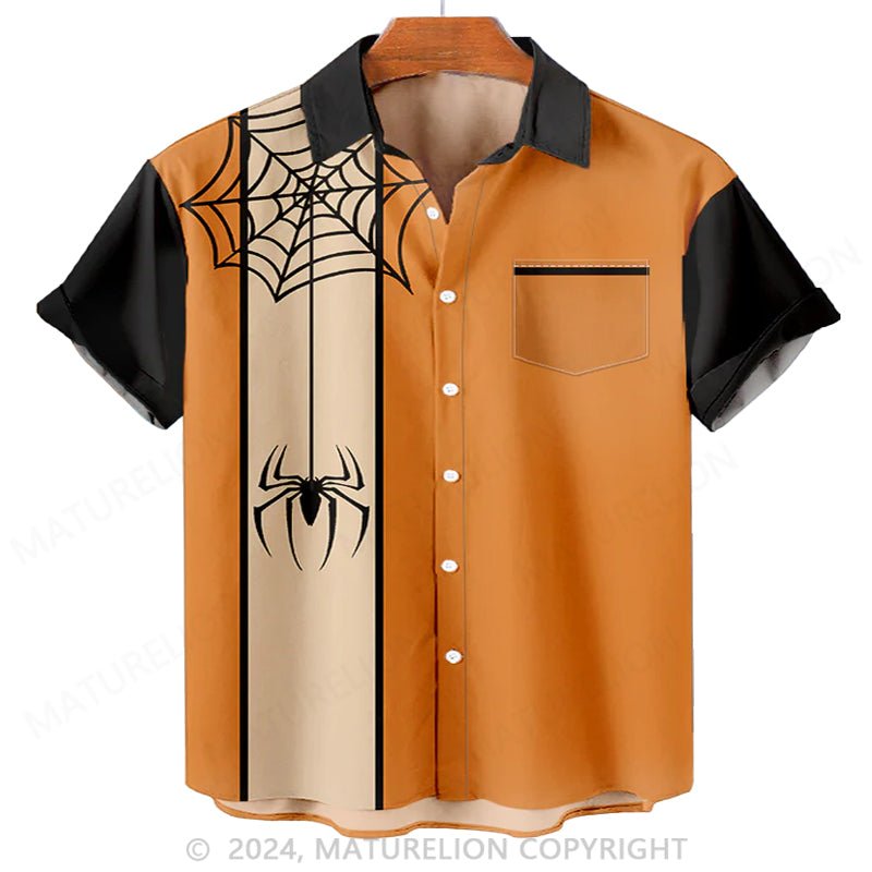 Maturelion Men'S Halloween Spider Web Printed Shirt